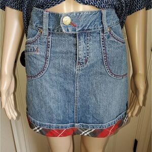 E.land  jeans mini skirt with plaid details